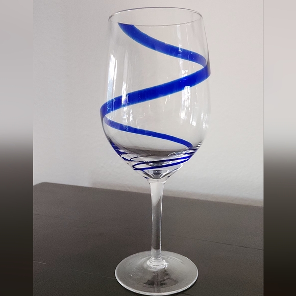 Pier 1 Blue Swirline Swirl 20 Ounce  Wine Glasses - 9” tall + Martini glass - Picture 10 of 11